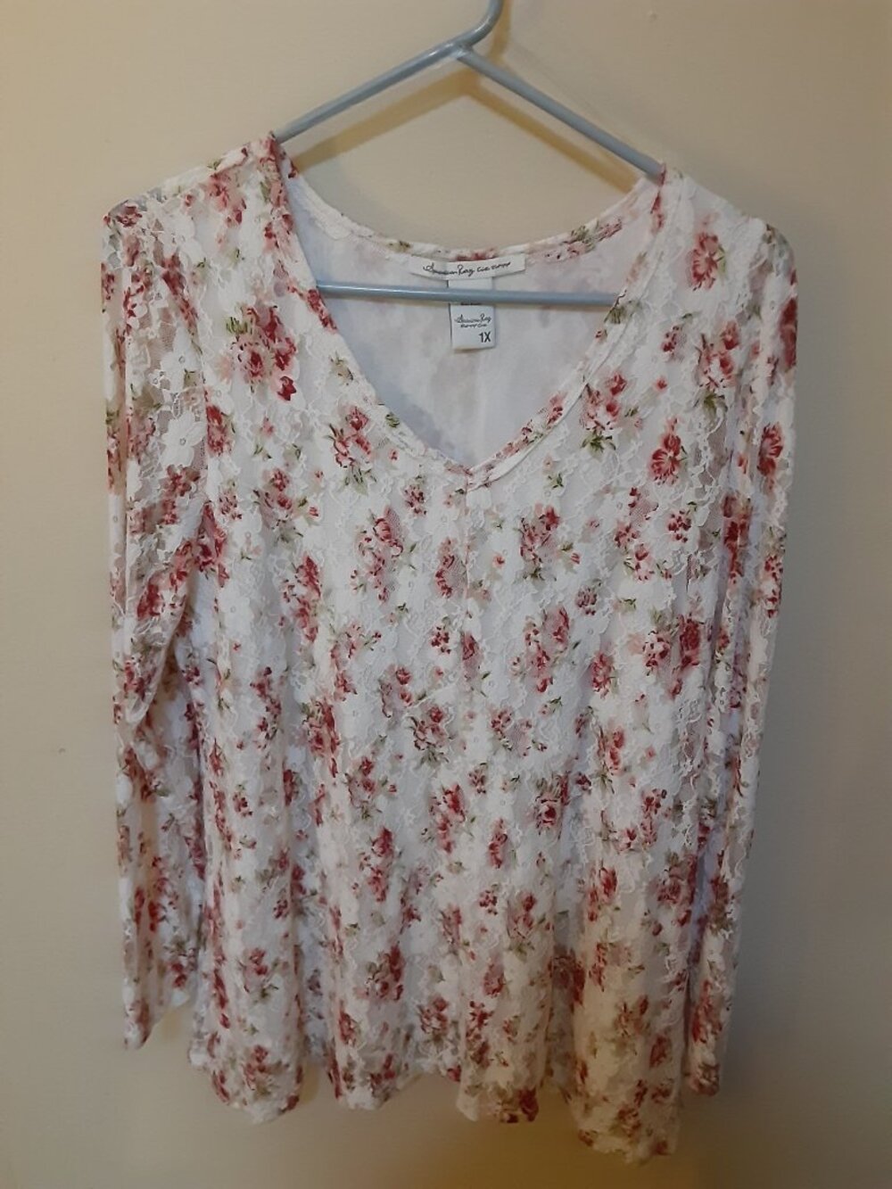 American Rag floral lace long sleeve top white pink whimsy romantic cottagegore